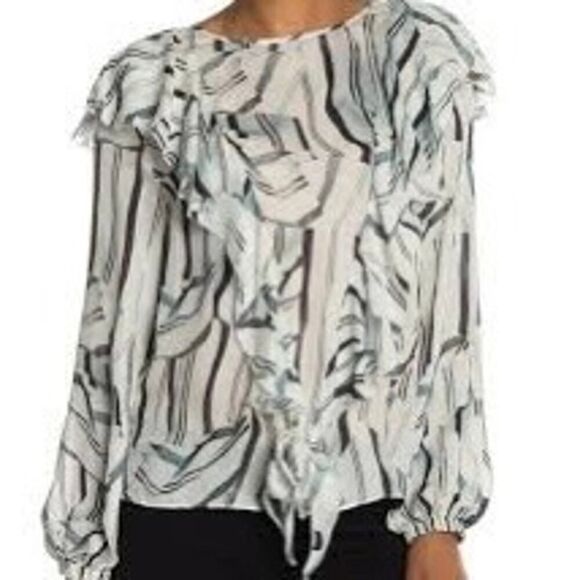 NICOLE MILLER ARTELIER long sleeve knot front printed blouse top size small - Picture 3 of 13